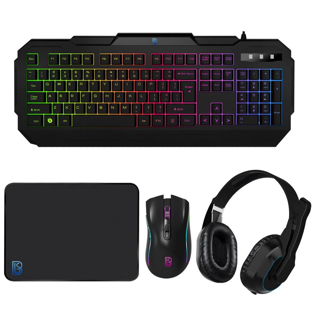 New Design Rgb Gaming Combo Mouse Keyboard Headset Mouse Pad 4 In 1 Gamer Kit For Computer